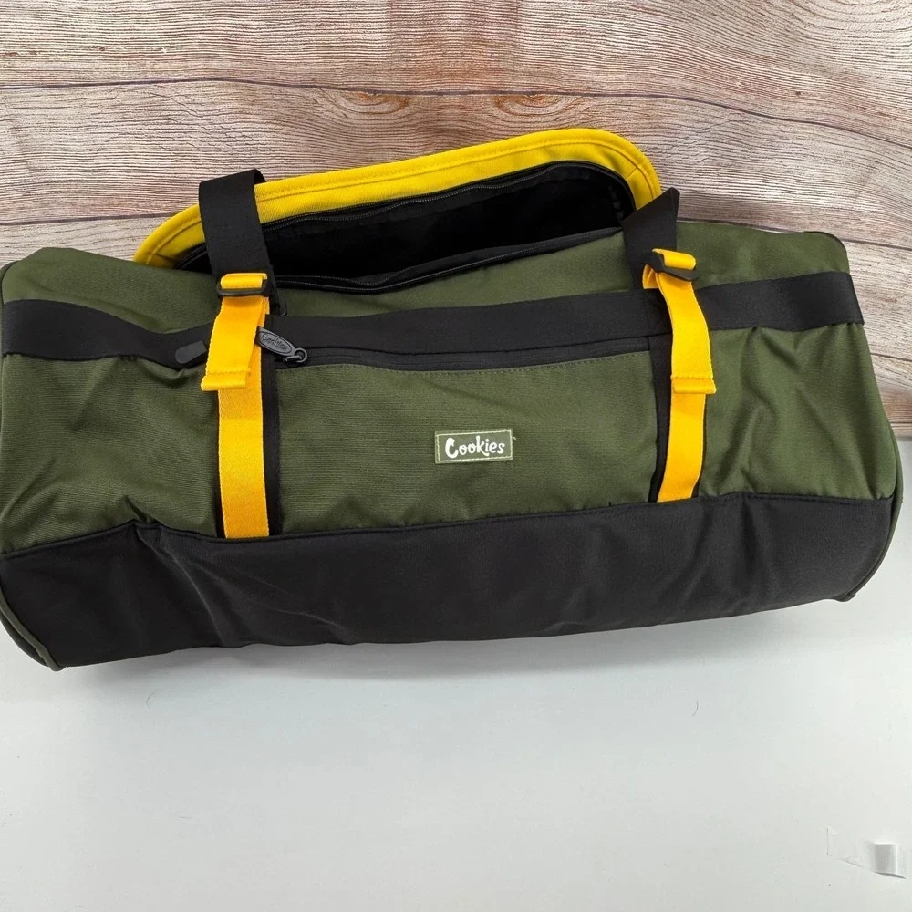 NEW Cookies Parks Utility Smell Proof Duffel Bag Green Yellow Travel Gym Bag
